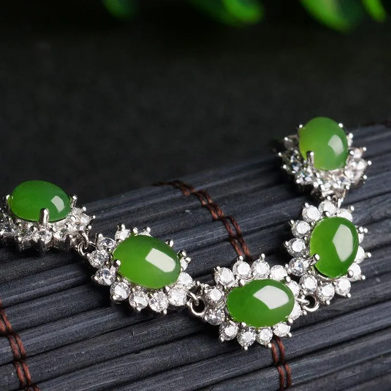 Natural Jade Bracelet Nephrite Silver Bracelet NB157