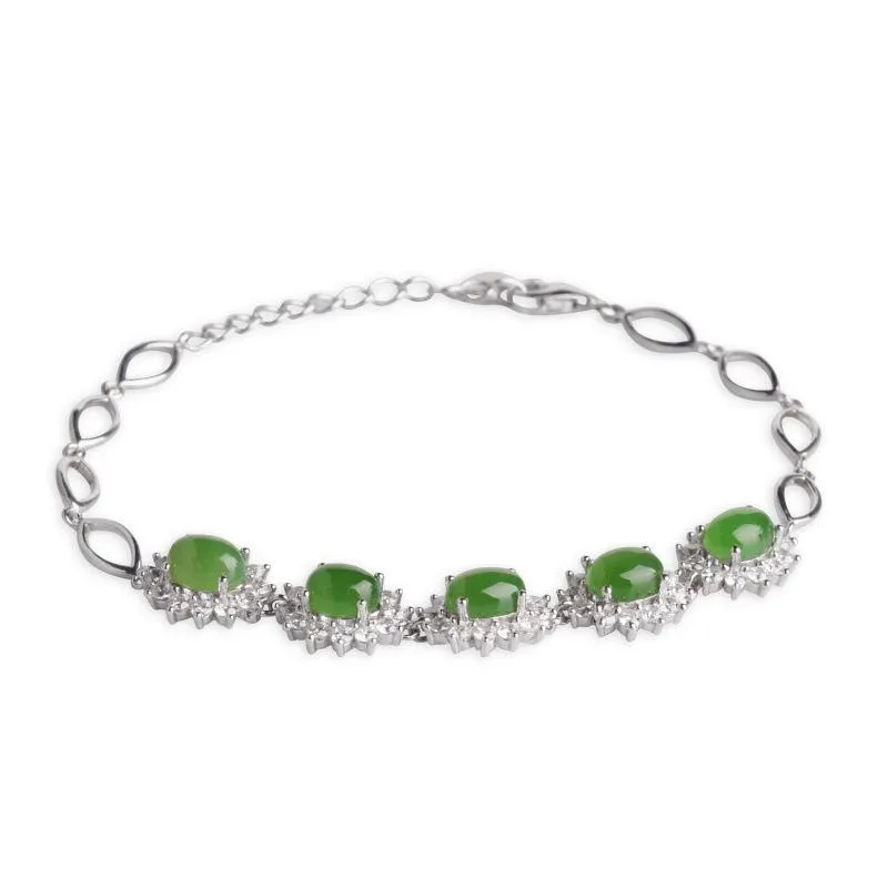 Natural Jade Bracelet Nephrite Silver Bracelet NB157