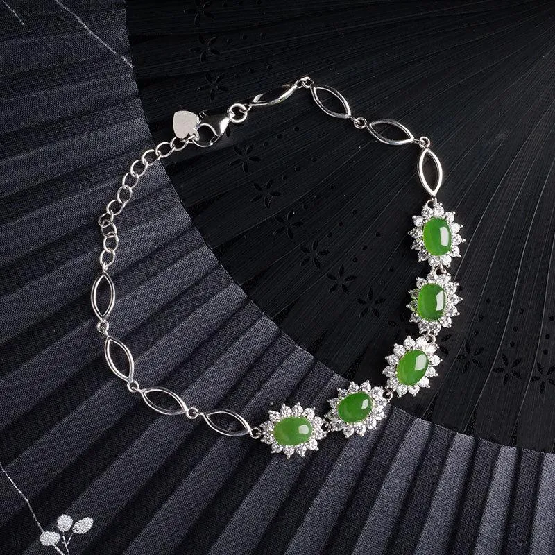 Natural Jade Bracelet Nephrite Silver Bracelet NB157