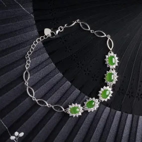 Natural Jade Bracelet Nephrite Silver Bracelet NB157