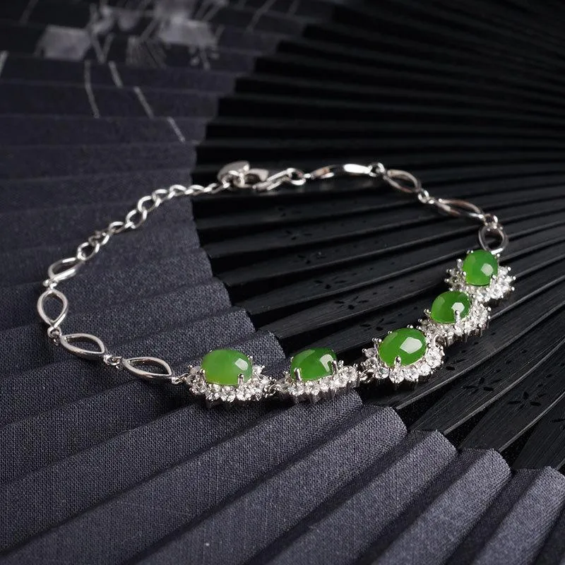 Natural Jade Bracelet Nephrite Silver Bracelet NB157