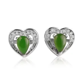 Natural Jade Earrings Nephrite Silver Zircon Earrings ZEG533