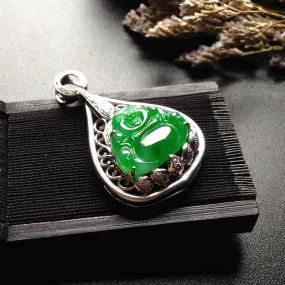 Natural Jade Pendant Jadeite Gold Buddha Pendant PT557