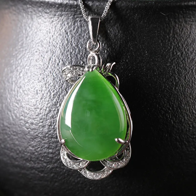 Natural Jade Pendant Nephrite Silver Zircon Pendant ZPT154