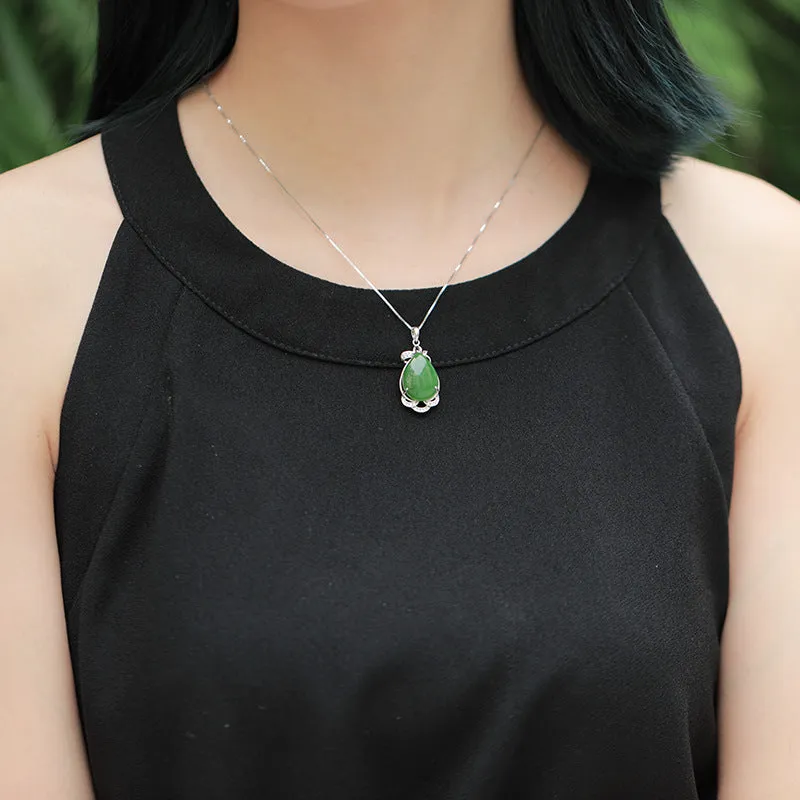 Natural Jade Pendant Nephrite Silver Zircon Pendant ZPT154