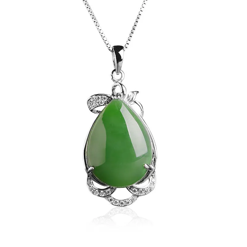 Natural Jade Pendant Nephrite Silver Zircon Pendant ZPT154