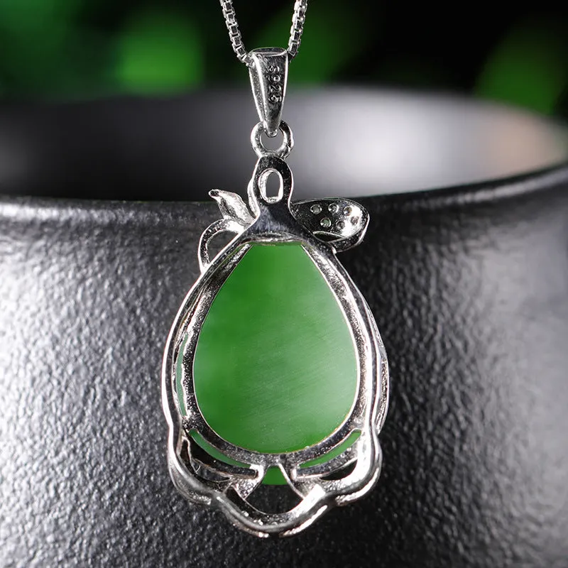 Natural Jade Pendant Nephrite Silver Zircon Pendant ZPT154