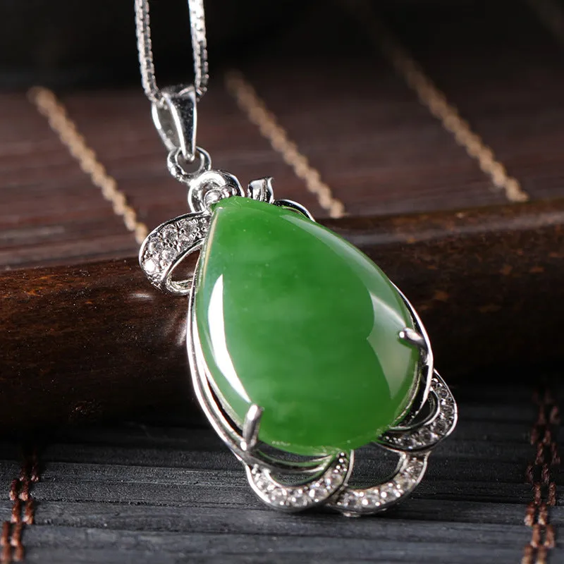Natural Jade Pendant Nephrite Silver Zircon Pendant ZPT154