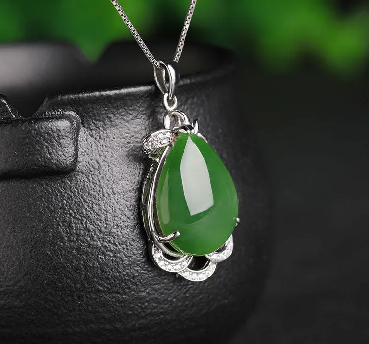 Natural Jade Pendant Nephrite Silver Zircon Pendant ZPT154