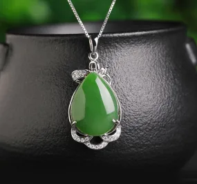 Natural Jade Pendant Nephrite Silver Zircon Pendant ZPT154