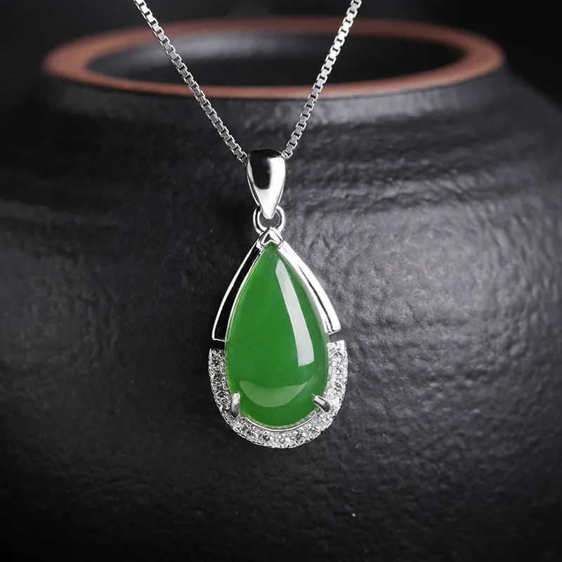 Natural Jade Pendant Nephrite Silver Zircon Pendant ZPT173