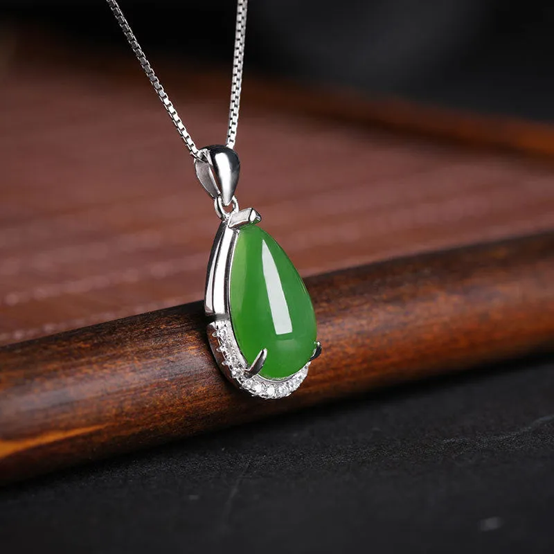 Natural Jade Pendant Nephrite Silver Zircon Pendant ZPT173