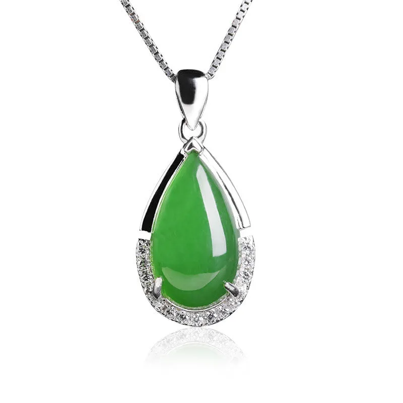 Natural Jade Pendant Nephrite Silver Zircon Pendant ZPT173