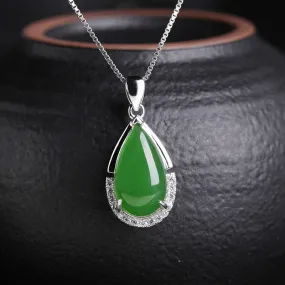 Natural Jade Pendant Nephrite Silver Zircon Pendant ZPT173