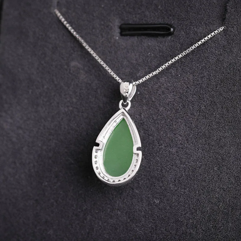 Natural Jade Pendant Nephrite Silver Zircon Pendant ZPT173