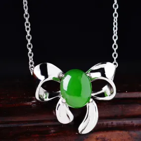 Natural Jade Pendant Nephrite Silver Zircon Pendant ZPT230
