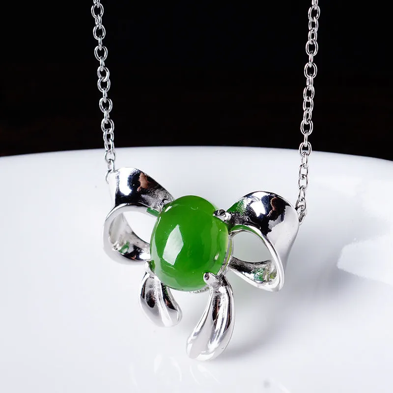 Natural Jade Pendant Nephrite Silver Zircon Pendant ZPT230