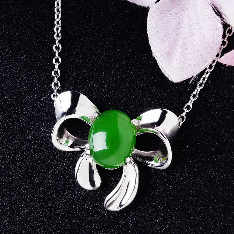 Natural Jade Pendant Nephrite Silver Zircon Pendant ZPT230