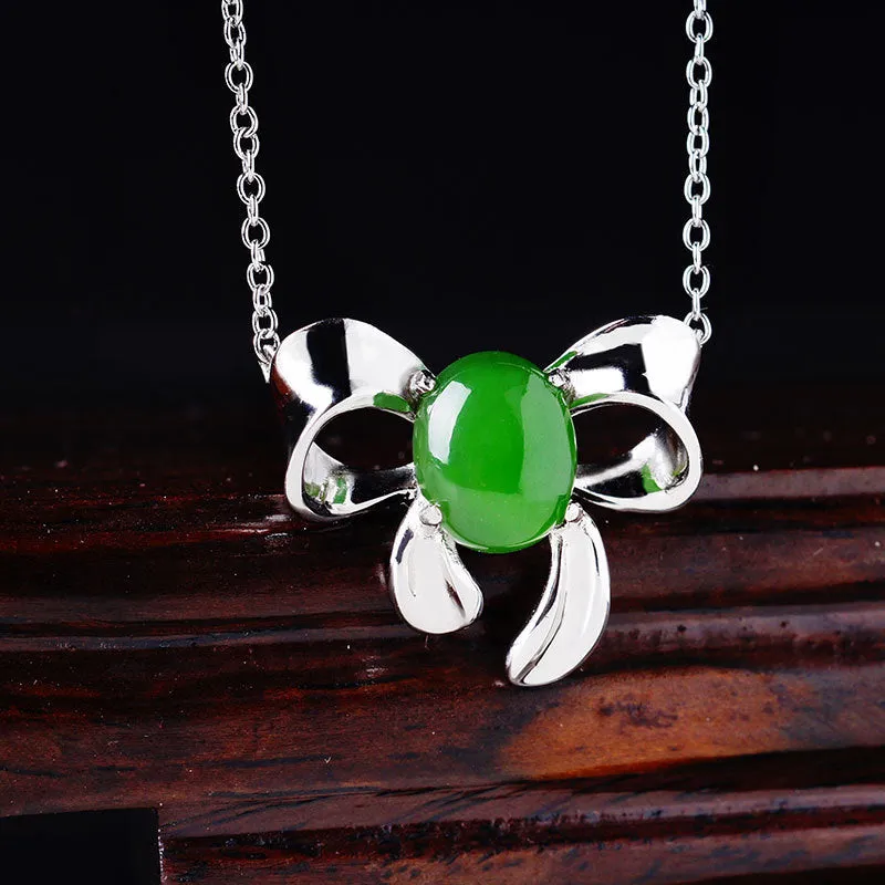 Natural Jade Pendant Nephrite Silver Zircon Pendant ZPT230