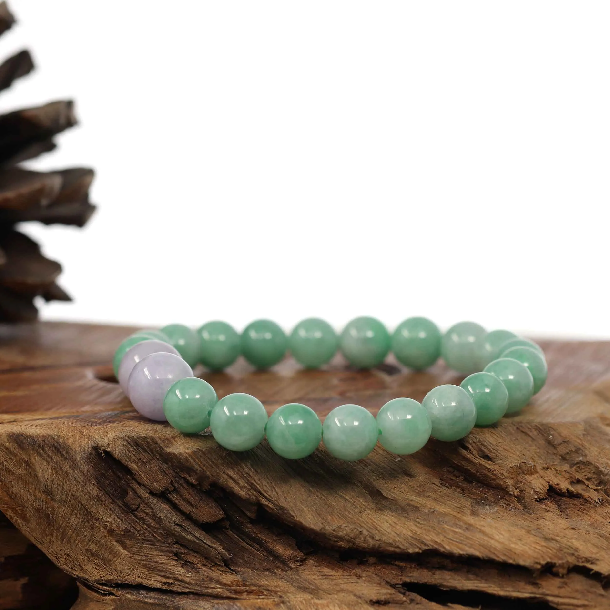 Natural Jadeite Jade Green & Lavender Round Beads Bracelet ( 9 mm )