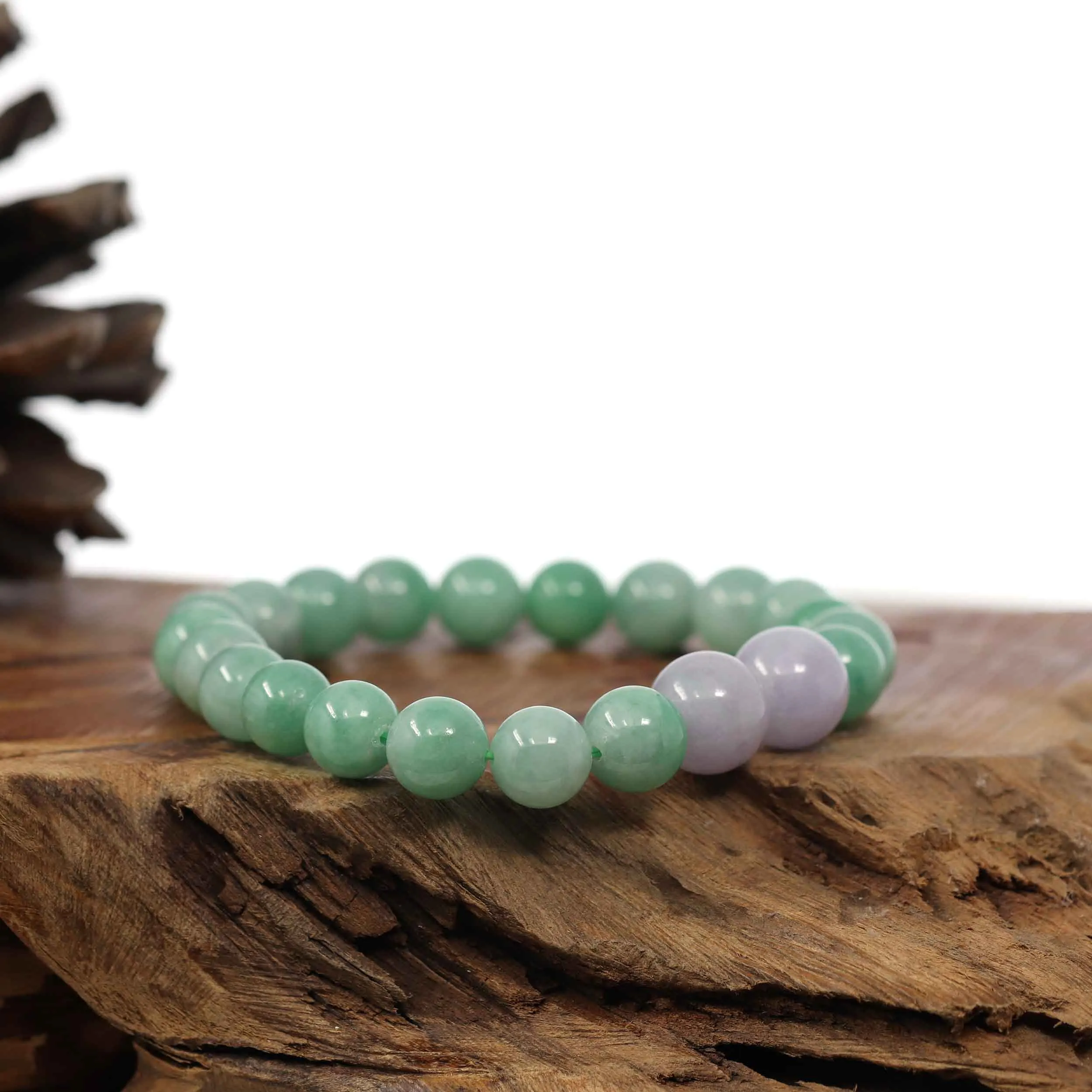 Natural Jadeite Jade Green & Lavender Round Beads Bracelet ( 9 mm )