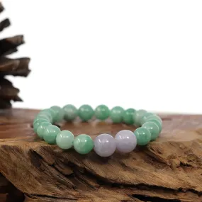 Natural Jadeite Jade Green & Lavender Round Beads Bracelet ( 9 mm )