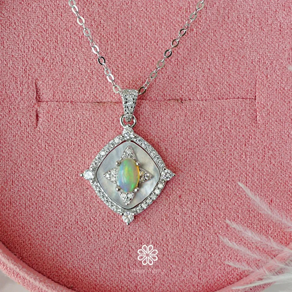 Natural Opal Pendant Necklace Sterling Silver925.