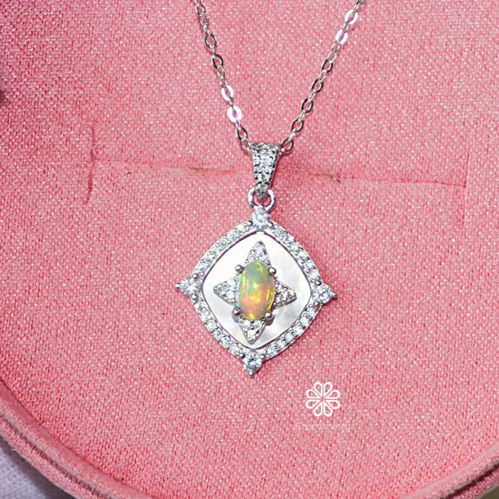 Natural Opal Pendant Necklace Sterling Silver925.