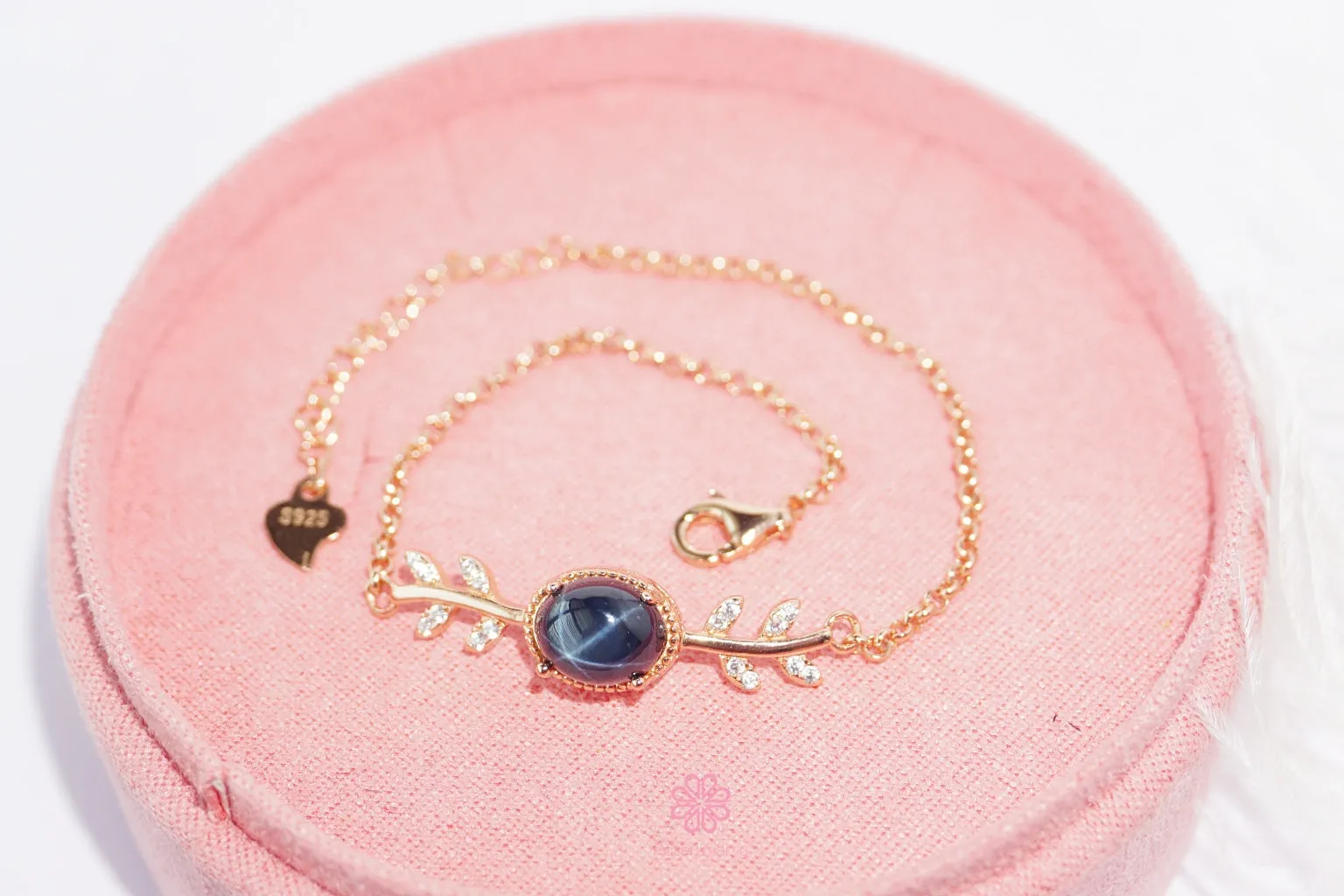 Natural Star Blue Sapphire Bracelet Sterling Silver925 With Rosegold Plated.