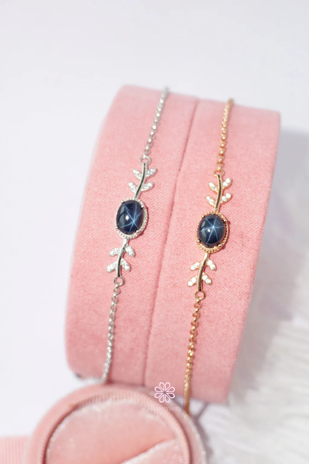 Natural Star Blue Sapphire Bracelet Sterling Silver925 With Rosegold Plated.