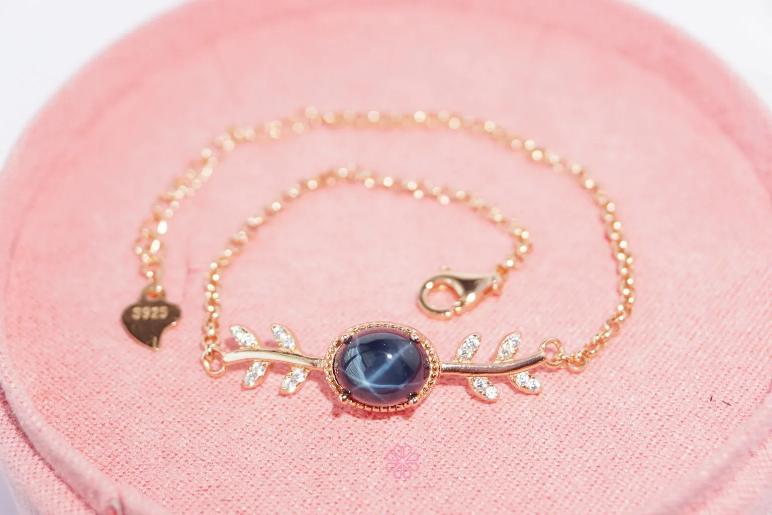 Natural Star Blue Sapphire Bracelet Sterling Silver925 With Rosegold Plated.