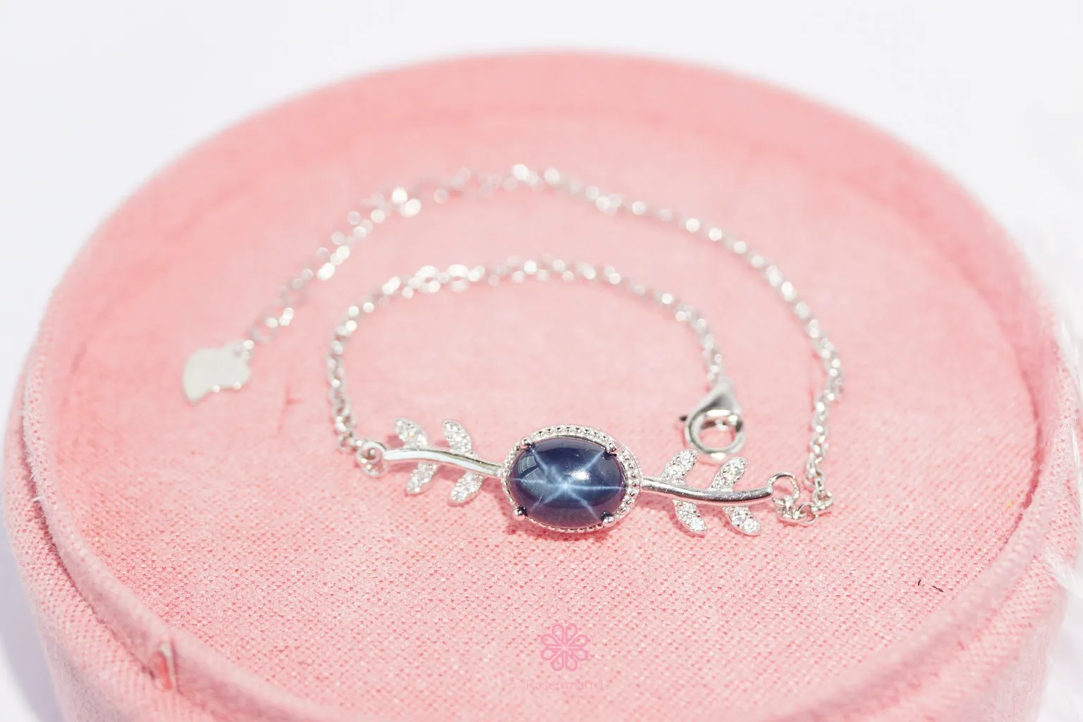 Natural Star Blue Sapphire Bracelet Sterling Silver925 With Rosegold Plated.