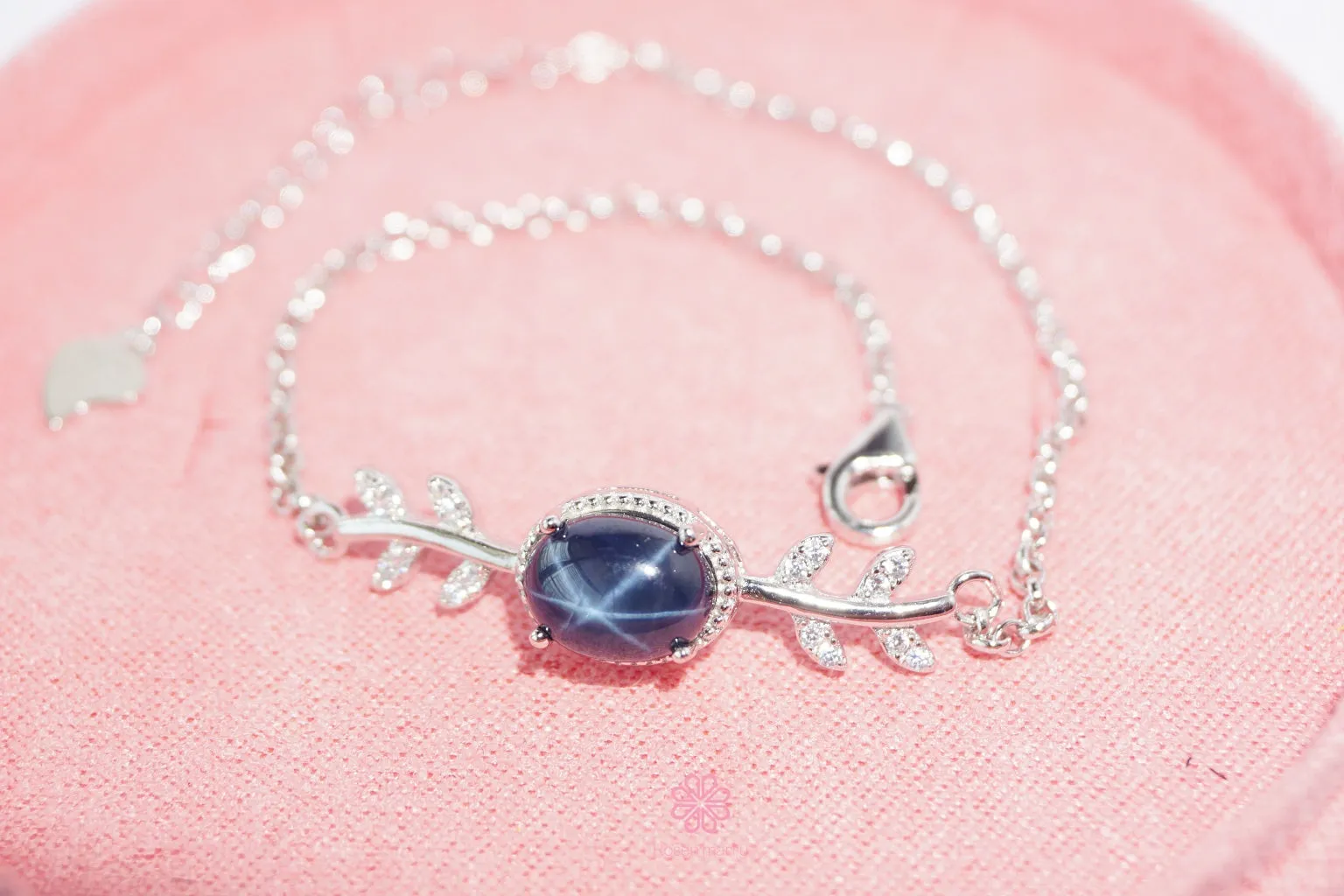 Natural Star Blue Sapphire Bracelet Sterling Silver925 With Rosegold Plated.