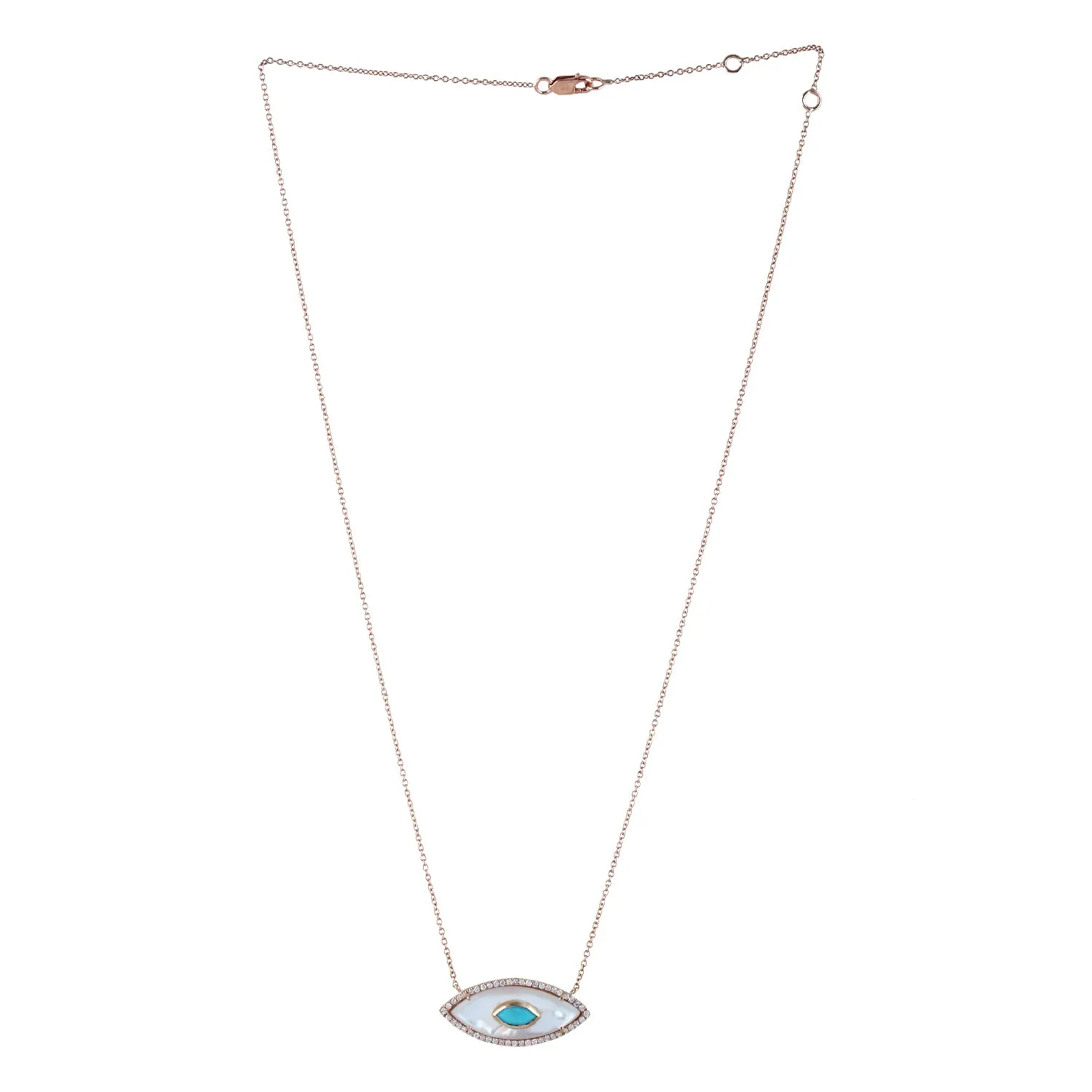Natural Turquoise MOP Sapphire Diamond Evil Eye Charm 14k Yellow Gold Choker On Sale