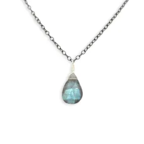 Necklace - Lightning Labradorite Gemstone Oxidized Sterling by Foamy Wader