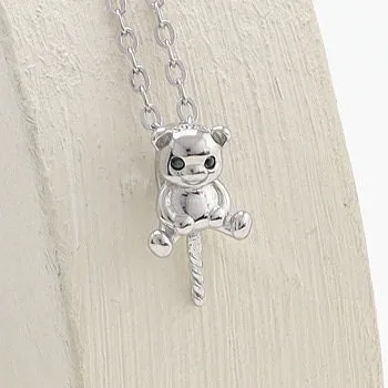 Necklace Pendant Blank Setting Bear Charm 7x17mm Sterling Silver White Gold Fine 925 For One Pearl Prong DIY Jewelry Finding Wholesale 1pc