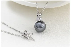 Necklace Pendant Blank Setting Bear Charm 7x17mm Sterling Silver White Gold Fine 925 For One Pearl Prong DIY Jewelry Finding Wholesale 1pc