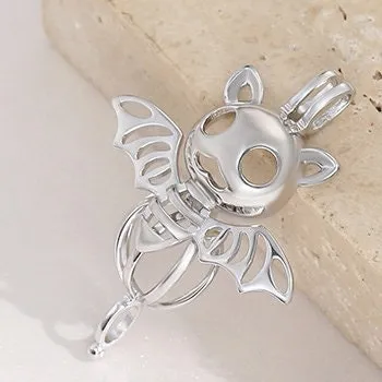 Necklace Pendant Blank Setting Halloween Charm 24x25mm Sterling Silver Fine 925 For One Bead No Prong DIY Jewelry Finding Wholesale 1pc