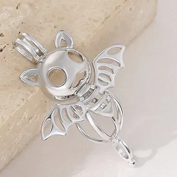 Necklace Pendant Blank Setting Halloween Charm 24x25mm Sterling Silver Fine 925 For One Bead No Prong DIY Jewelry Finding Wholesale 1pc