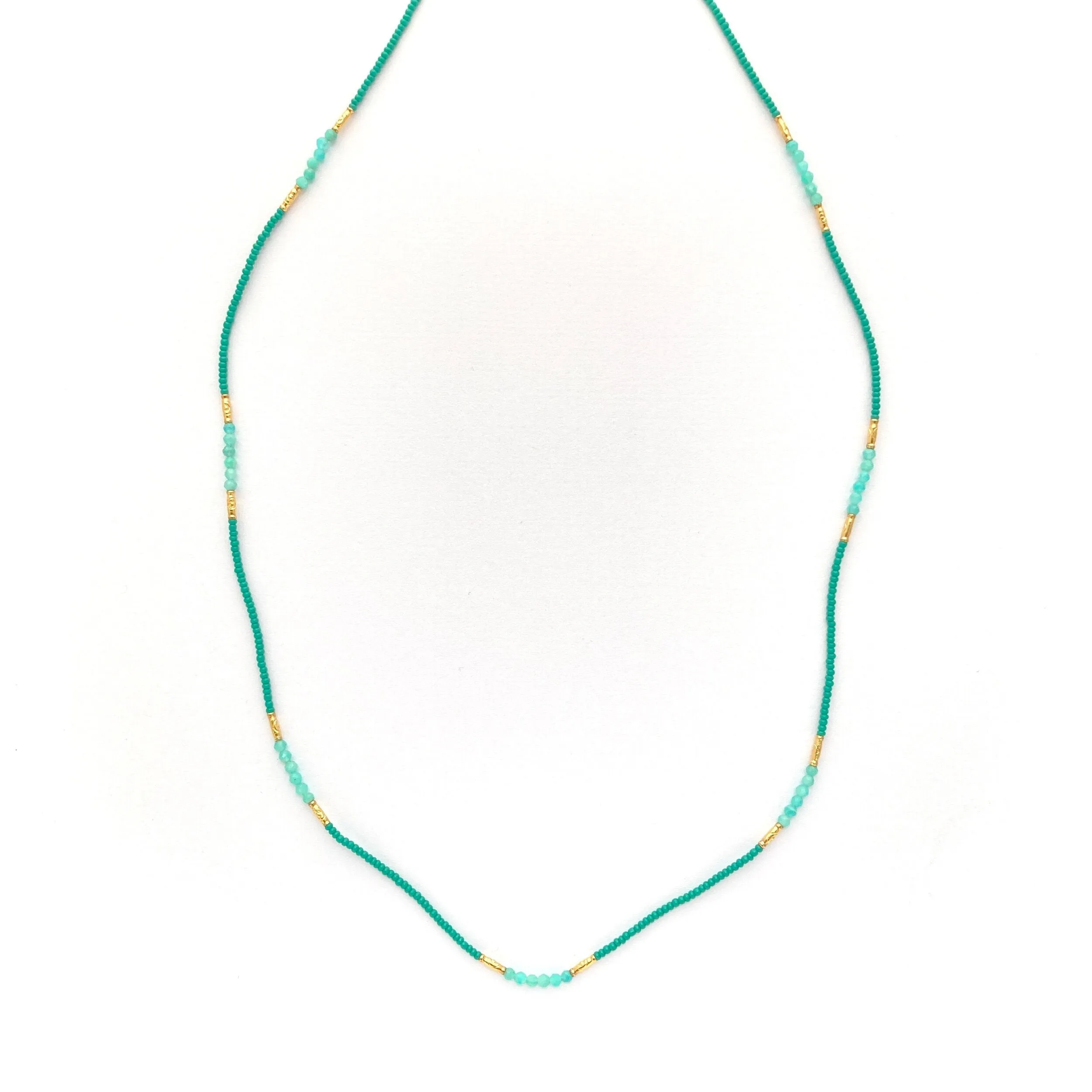NEW! Amazonite and Jade Seed Beaded Necklace by Debbie Fisher