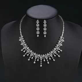 New Design Leaf and Water Drops Necklace Earrings Set  For Women Wedding Luxury Dubai Bridal White Zirconia Jewelry Set CN11203