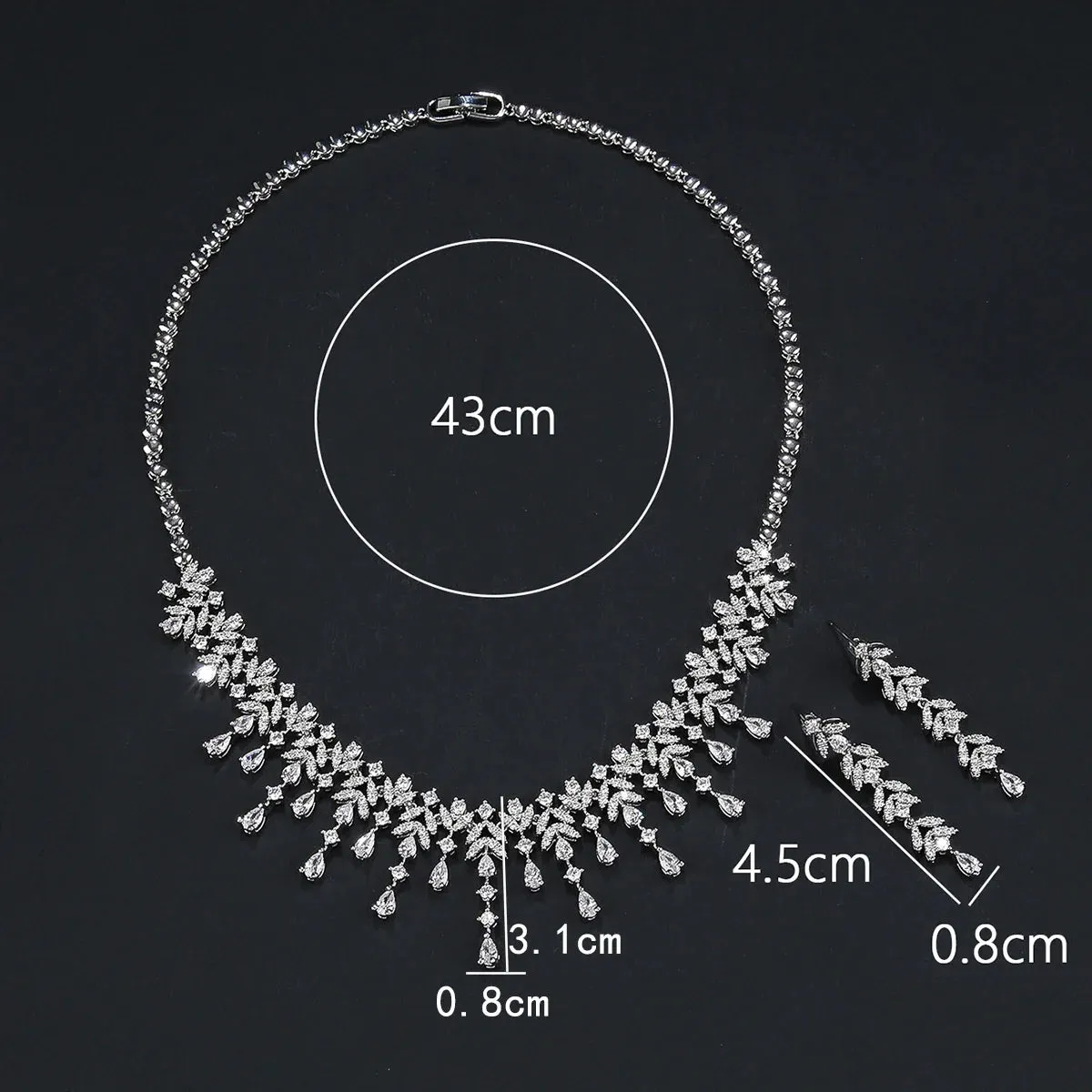 New Design Leaf and Water Drops Necklace Earrings Set  For Women Wedding Luxury Dubai Bridal White Zirconia Jewelry Set CN11203