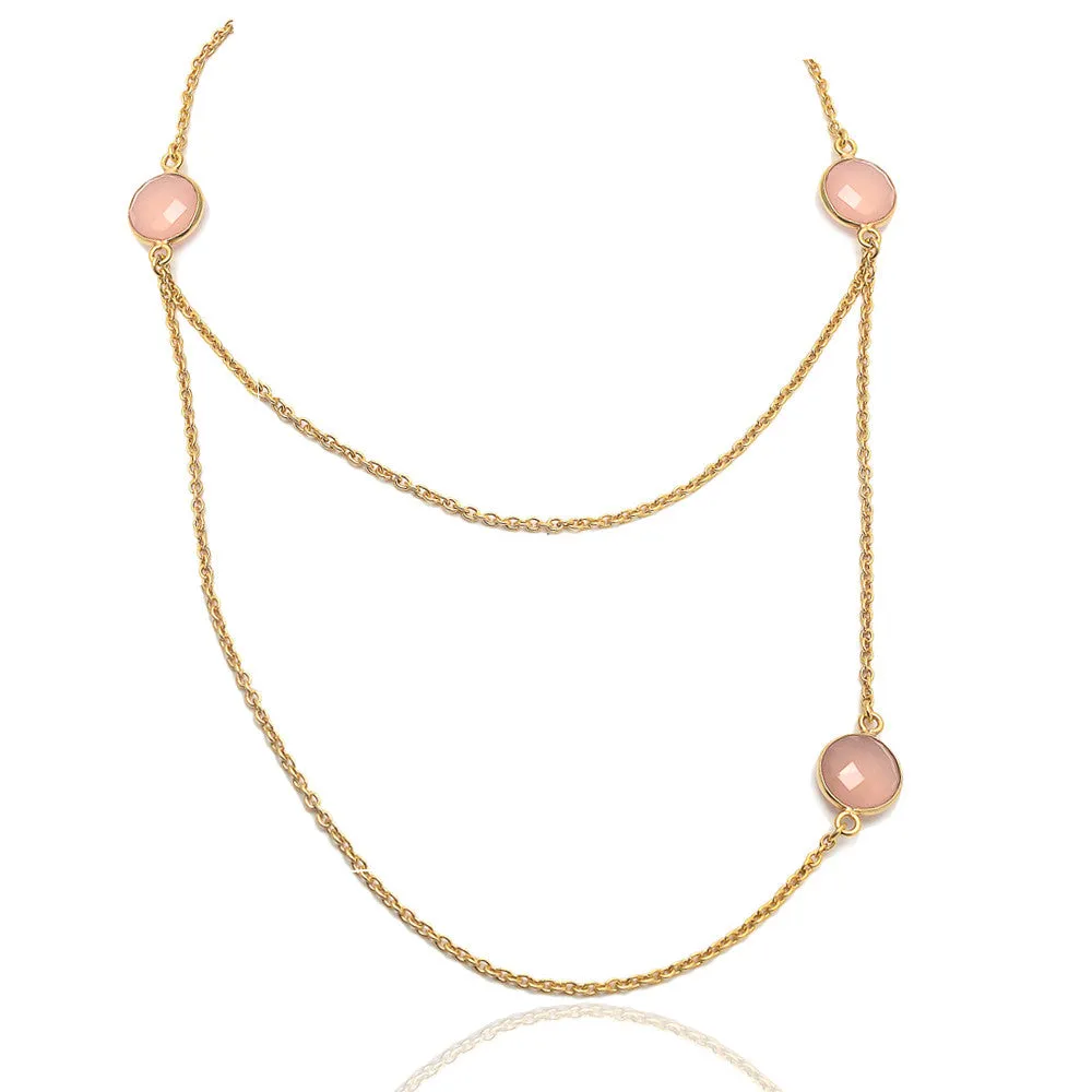New York - Gold Vermeil and Pink Chalcedony Contemporary Necklace