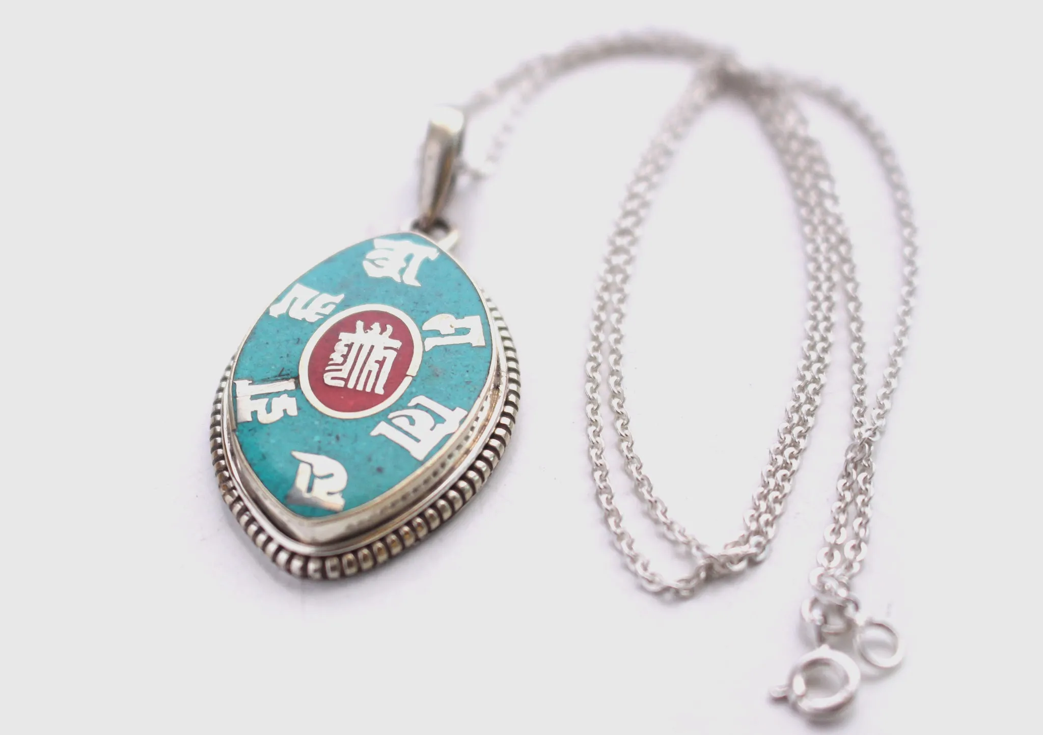 Om Mani Tibetan Kalachakra White Metal Tibetan Pendant