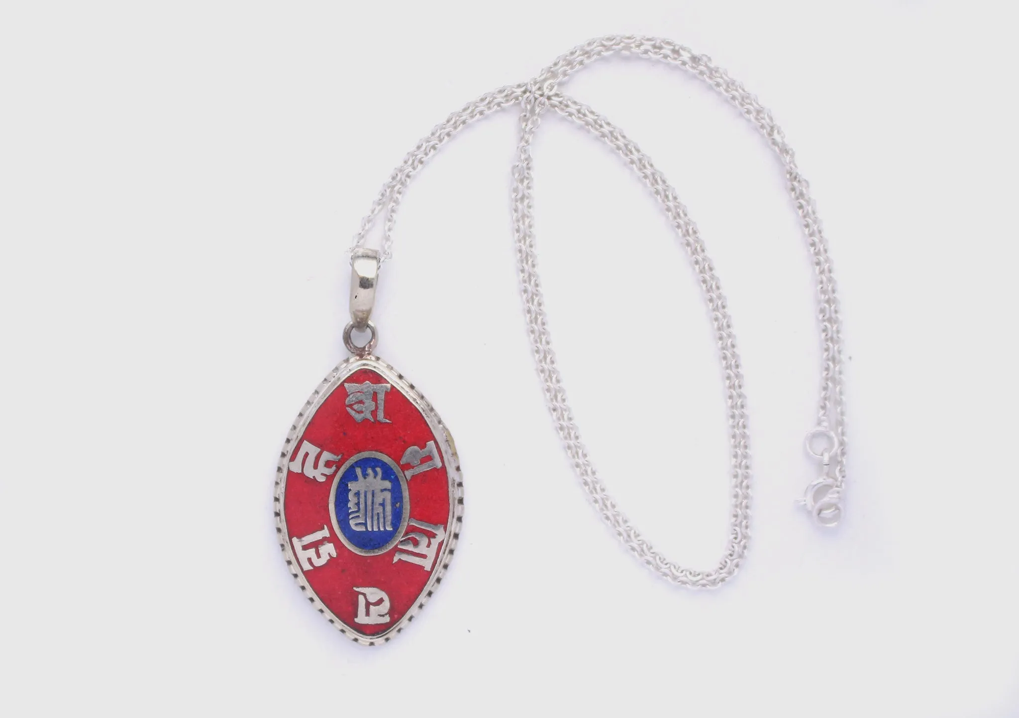 Om Mani Tibetan Kalachakra White Metal Tibetan Pendant