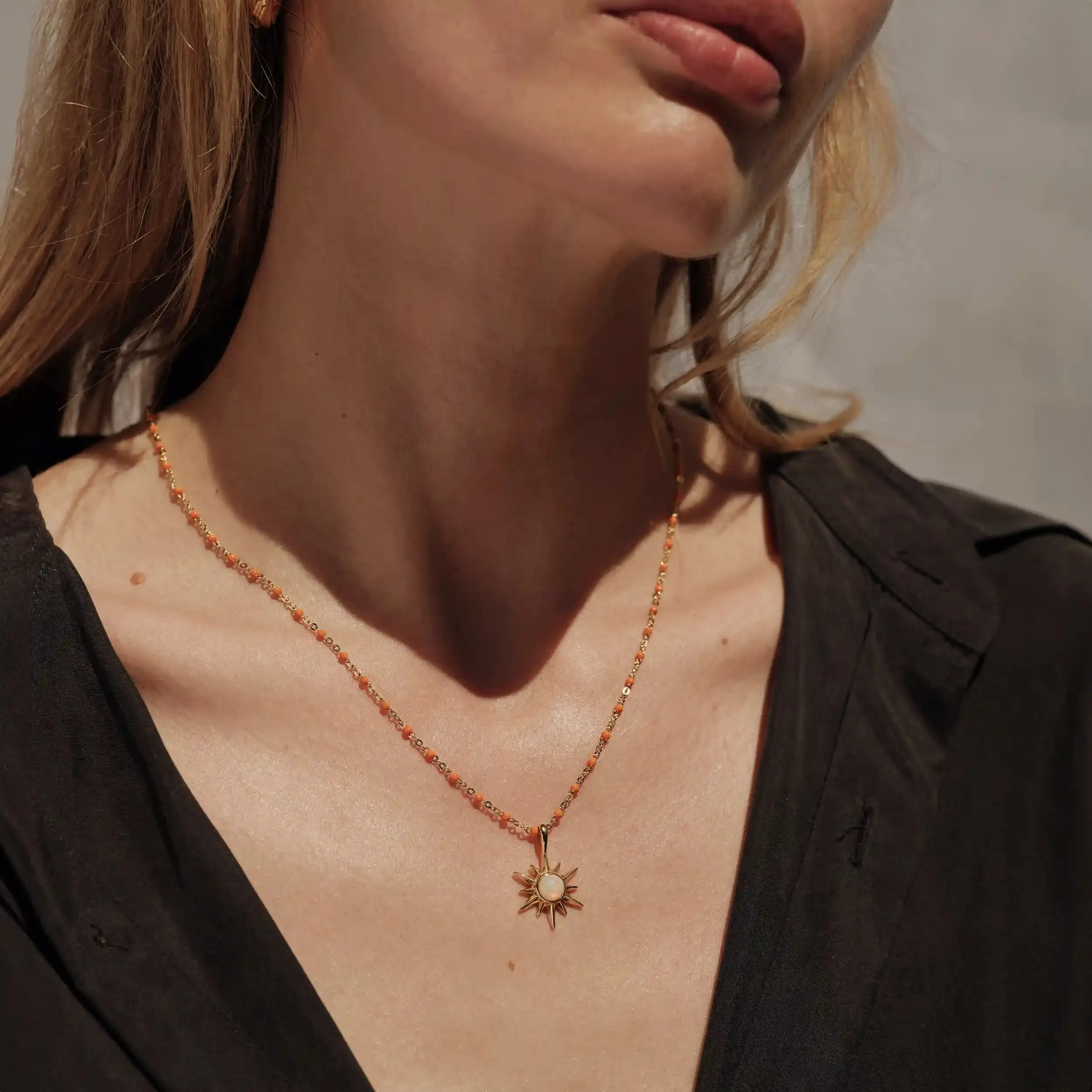 Opal Sun Tangerine Enamel Necklace