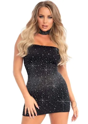 Opaque Rhinestone Tube Dress 2pc Md Blk