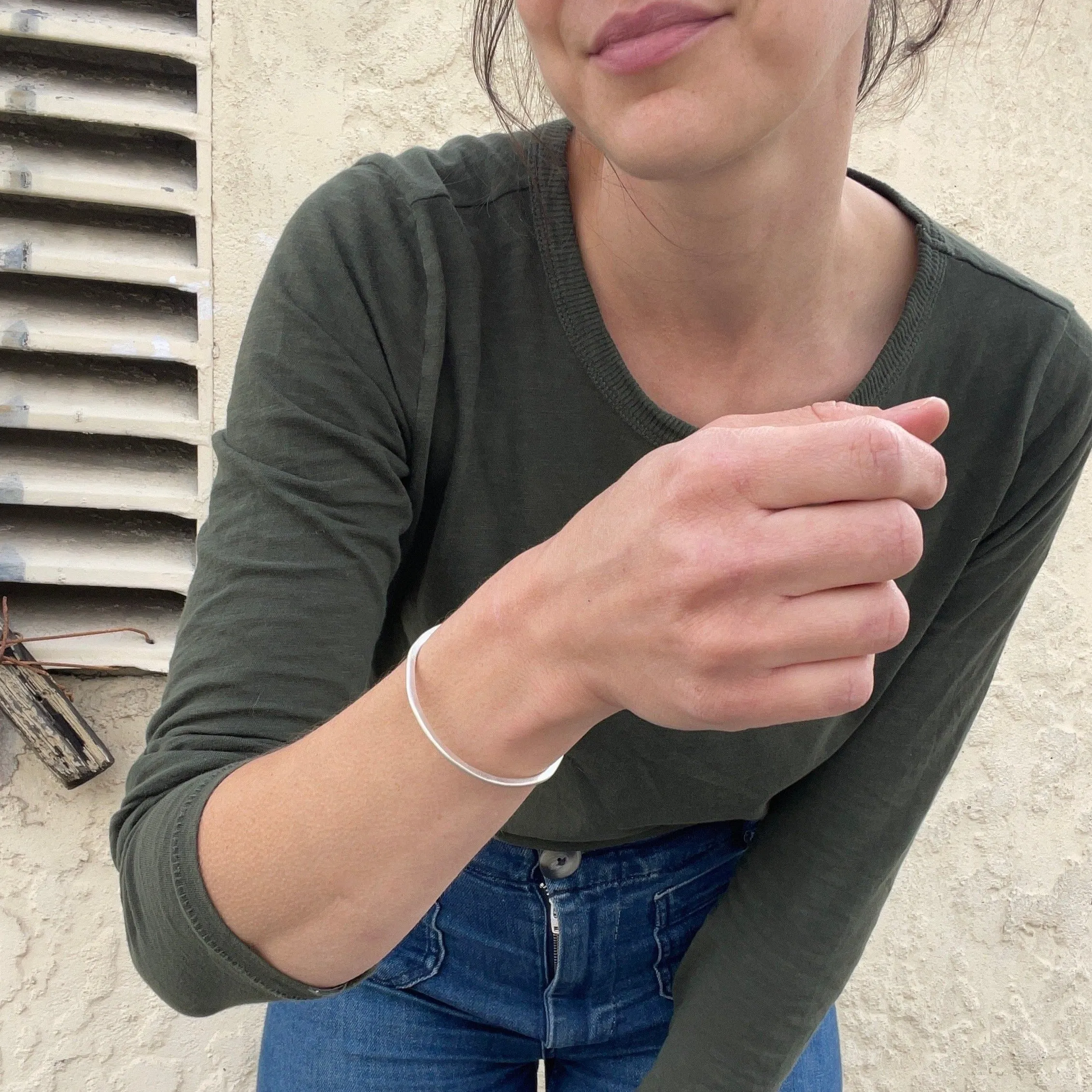 Open Silver Wonky Cuff by Ashley Procopio