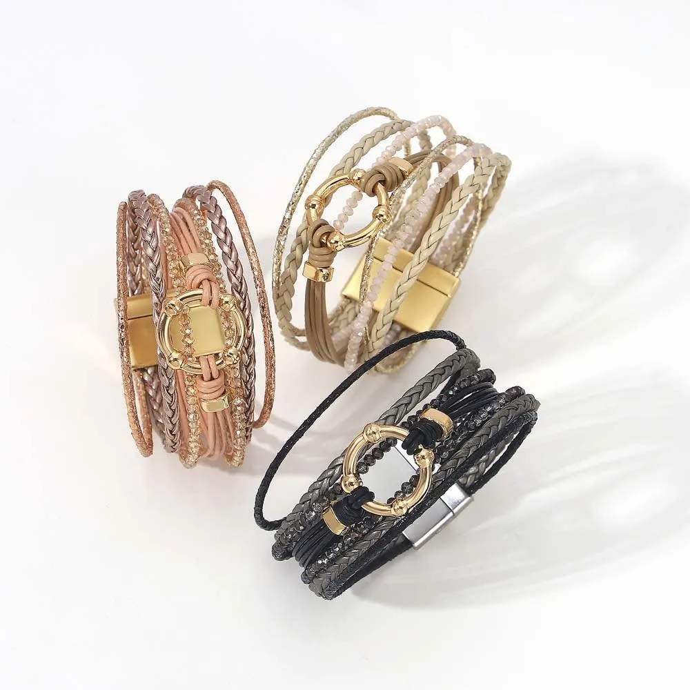 'Orana' Charm & Beads Cuff Bracelet - black