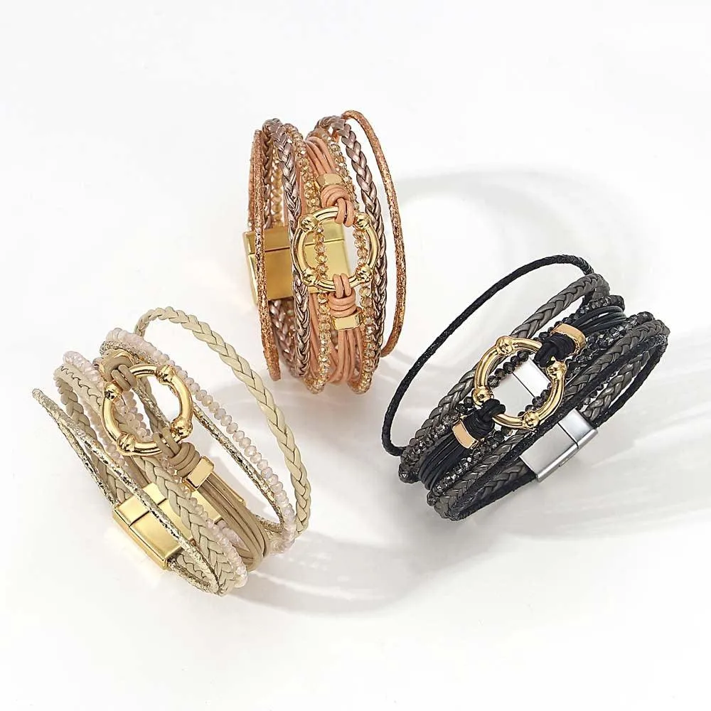 'Orana' Charm & Beads Cuff Bracelet - black